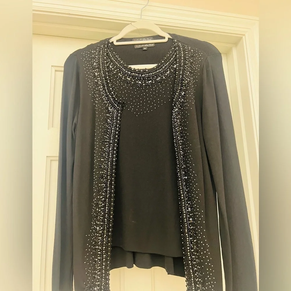 Knit Cardigan set in black with beading size medium by Pierri of New York